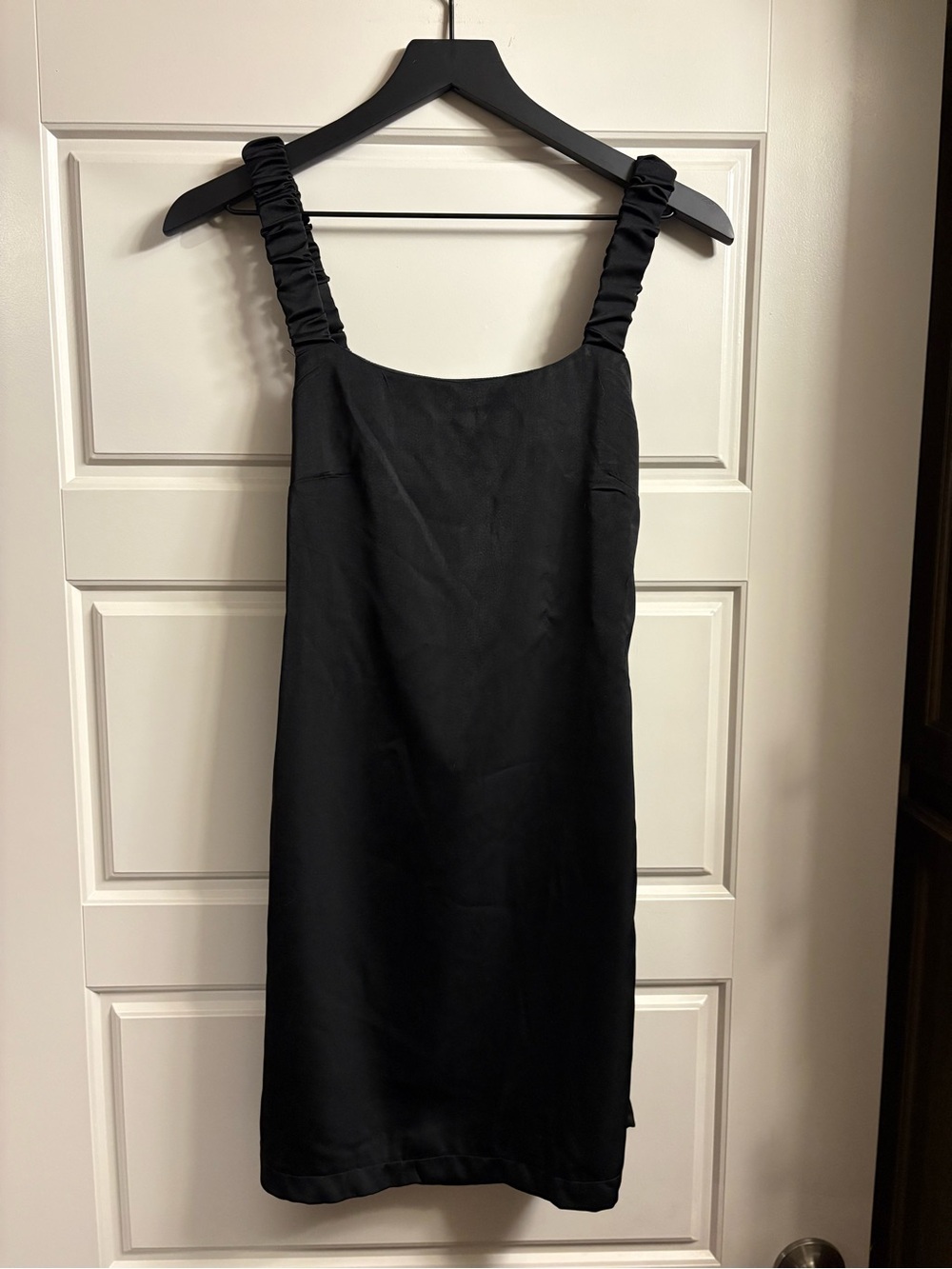 HYFVE Black Backless Ruched-Strap Mini Slip Dress